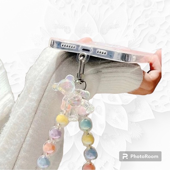 🧸🆕 Beaded Random Color Phone Lanyard with Teddy Bear Charm - Picture 3 of 4